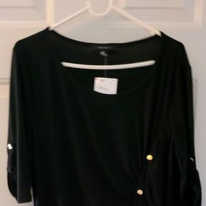 NWT BLACK 3/4 SLEEVE BLOUSE WITH BRASS ACCENTS